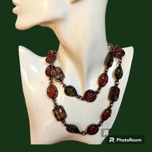 VTG Antique Brass Rope Gem Pirate Old World Castlecore Fantasy Long Necklace